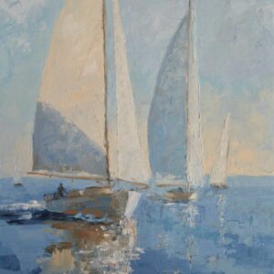 Impressionist Oil Painting of Sailing Boats | Ocean Seascape Wall Art 19.6"x13.7"